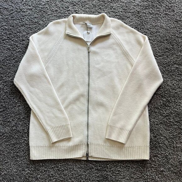 NEW Eleventy Ribbed Wool Cardigan Full Zip Sweater Ivory Cream Mens Large Italy - Picture 1 of 8